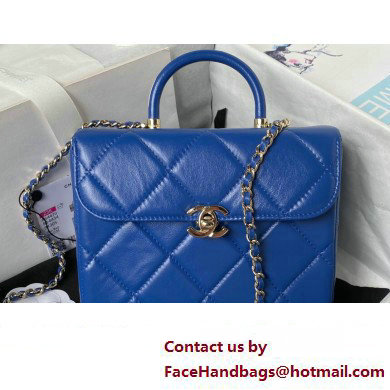 Chanel Quilted Shiny Calfskin & Gold-Tone Metal Small box Bag AS4470 Blue 2023 - Click Image to Close